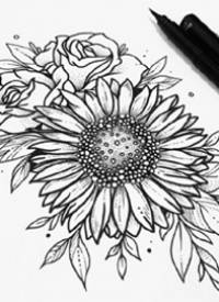 一套12张向日葵纹身手稿图案素材