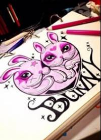 彩色兔子纹身手稿图案
