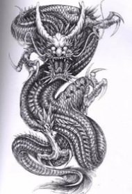 龙纹身手稿_一组老传统黑灰龙手稿纹身图案