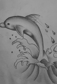 可爱的海豚纹身手稿素材图案