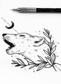 线条豹子月亮纹身手稿