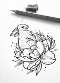 线条兔子手稿纹身图案
