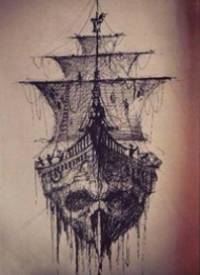 8张一组轮船帆船纹身手稿图案素材