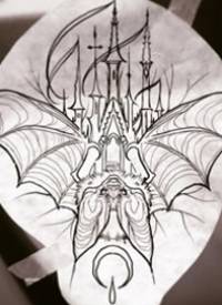 线条蝙蝠城堡纹身手稿