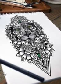 梵花狮子纹身手稿