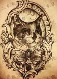 new school猫纹身图案手稿