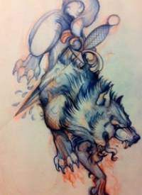 欧美school狼头匕首纹身图案手稿