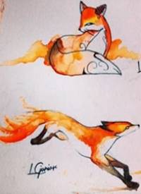 欧美狐狸泼墨纹身图案手稿