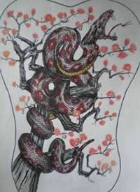 手稿梅花树上的大蛇图案