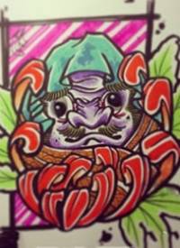 彩色个性达摩菊花纹身手稿图案