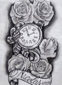 钟表纹身手稿_30张钟表指南针的纹身手稿图案素材图片