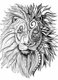 狮头手稿--27张优秀的黑白色狮子头纹身手稿素材图案