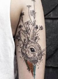 黑灰色的一组小兔子纹身作品图片9张