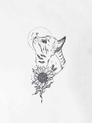 小清新猫头主题的一组猫神纹身素材手稿