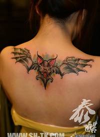 女生后背经典很帅的蝙蝠纹身图案