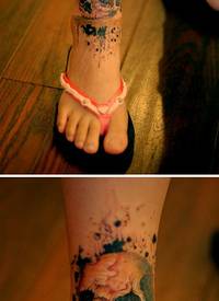 另类三眼喵星人创意脚踝纹身_脚部纹身图案大全_纹身图吧
