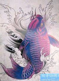 漂亮的彩色鲤鱼纹身手稿_鲤鱼纹身图案大全_纹身图吧