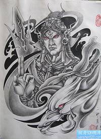 二郎神纹身图片满背二郎神杨戬纹身图案_宗教纹身图案大全_纹身图吧