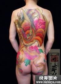 日本女性满后背的凤凰刺青欣赏_凤凰纹身图案大全_纹身图吧