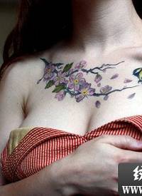性感女人胸部娇艳梅花纹身图案图片_胸部纹身图案大全_纹身图吧