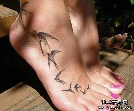 推荐一款脚背燕子纹身图案