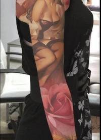 一款漂亮经典的花臂3D纹身图案_花臂纹身图案大全_纹身图吧