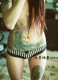 女生腿部漂亮的彩色图腾凤凰纹身图案_凤凰纹身图案大全_纹身图吧